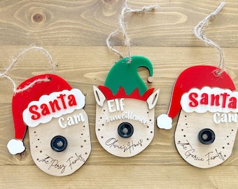 Personalized Santa Cam & Elf Surveillance Ornaments - Custom Christmas Decor for Families - Mini Camera Lens
