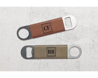Engraved Leather Stainless Steel Bottle Opener, Personalized Gift
