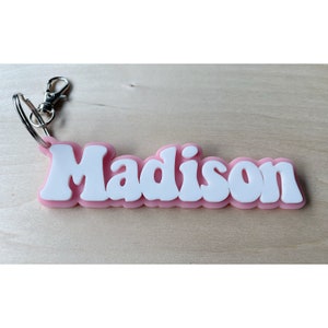 Acrylic Keychain | 3D KeyChain | Acrylic Name Tag | Bag Tag | Diaper Bag Tag | Lunch Box Tag | Backpack Tags | Kids Tag | Retro Tag