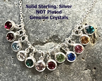 Sterling Silver Birthstone Necklace,Sterling TINY Crystal birthstones,Crystal Channel Birthstone charms,Birthstone Charms,Birthstone jewelry