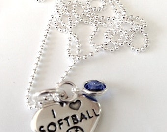 Softball Charm, Softball Necklace, Softball Heart,Heart Jewelry, Softball Coach, Softball Charm, Baseball Jewelry,