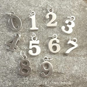 Sterling Silver Number Charms, 1/2&quot; Numeral Charms, Number Jewelry, Baseball Charms, Volleyball charm, Basketball charm, Softball Charm,USA