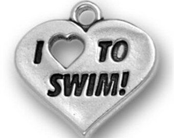 Swimming Charms, Swim Jewelry, Swimming Jewelry, Love to Swim Heart, Swimmer Jewelry