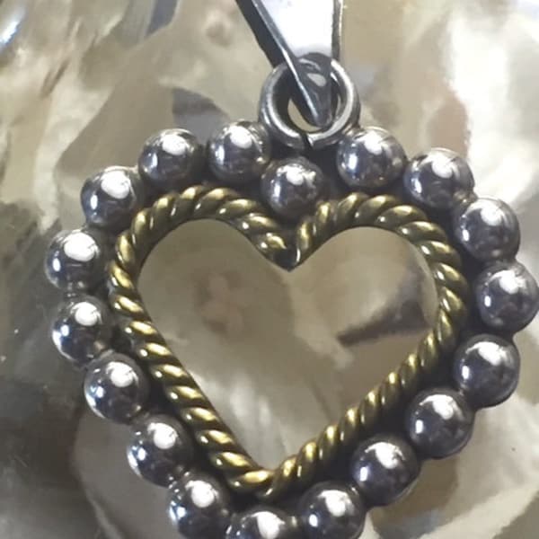 Vintage Heart Pendant, Taxco Sterling heart pendant, Sterling heart pendant, 925 Beaded Heart charm, Valentine  Heart Jewelry, Beaded Heart