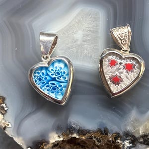 Vintage Sterling Silver Millefiori Heart, Sterling Millefiori Heart Pendant,Valentine Jewelry, Sterling heart pendant, Italian Heart Pendant