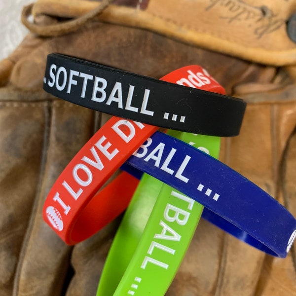 Softball Bracelet, Softball Jewelry, Softball Charms, Silicone Softball Bracelet, Softball Gifts, Softball Team, Girls Softball jewelry