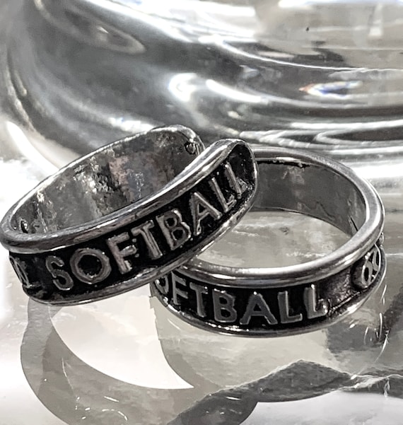 Vintage sterling Softball Ring, Adjustable Softball Ring, Sterling Softball jewelry, Sterling Softball Charms, 925 Softball Ring