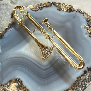 Trombone pin, Trombone jewelry, Trombone charm, Orchestra Jewelry, Marching Band jewelry, Trombone Brooch, Brass Instruments