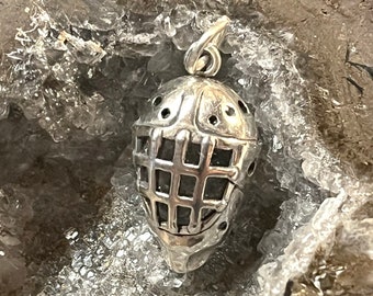 Sterling Ice Hockey charm, Sterling Hockey Charms, Hockey Jewelry,Sterling  Hockey Mask Charm, Goalie Mask Charm, Silver Ice Hockey Jewelry