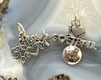 Sterling I Love Softball, Charm, Sterling Softball Charm, Softball Jewelry, Softball Mom charm, Silver Softball Jewelry, Softball coach
