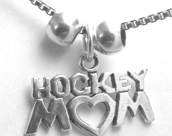 Sterling Hockey Mom Necklace, Hockey Mom Pendant, Sterling Hockey Charm, Sterling Silver Hockey Jewelry, Silver Hockey charm,Hockey necklace