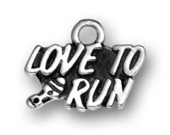 Sterling Running Charm, Love to Run charm, Silver jogging charm, sterling jogging jewelry, Marathon charm, Half marathon charm