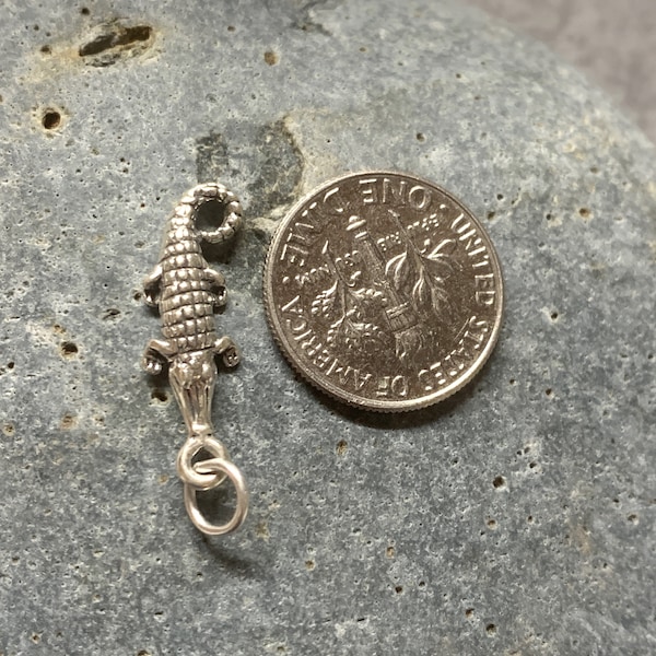 Sterling Alligator charm, Sterling TINY Crocodile charm, Gator charm, Silver Alligator jewelry, Silver Crocodile charm, Florida alligator