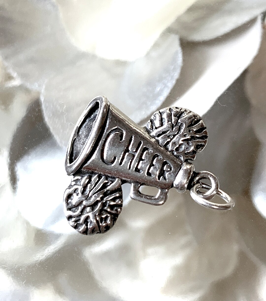 Cheer Megaphone Charm, Sterling Cheer Charms, Silver Megaphone Charm