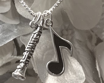 Sterling Oboe Necklace, Sterling Oboe chain, Oboe charm, Orchestra charms, Orchestra jewelry, Marching band charms, Woodwind instruments