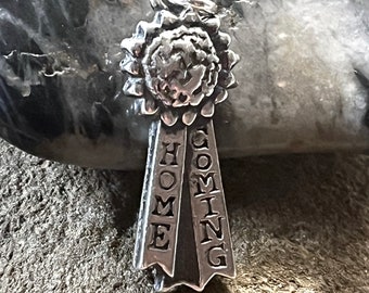 Sterling 3D  Homecoming Ribbon Charm,, Cheer Charm, Marching Band Jewelry, Homecoming Jewelry, Homecoming Charms, Homecoming mum