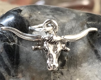 Sterling Silver Longhorn Charm,Texas Longhorn Pendant,Sterling Silver Steer charm,Texas Longhorn jewelry,925  longhorn pendant,Western charm