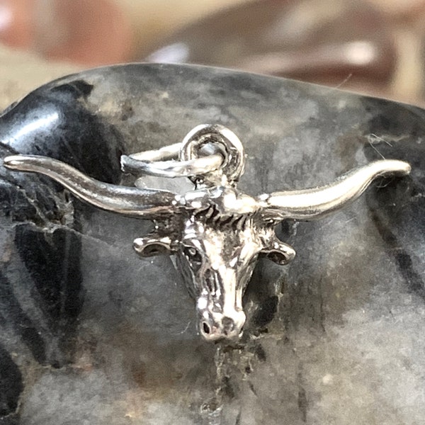 Sterling Longhorn charm, Western charms, Texas Longhorn, Steer Charm, Silver longhorn charm, Rodeo Jewelry, Silver Rodeo Charms