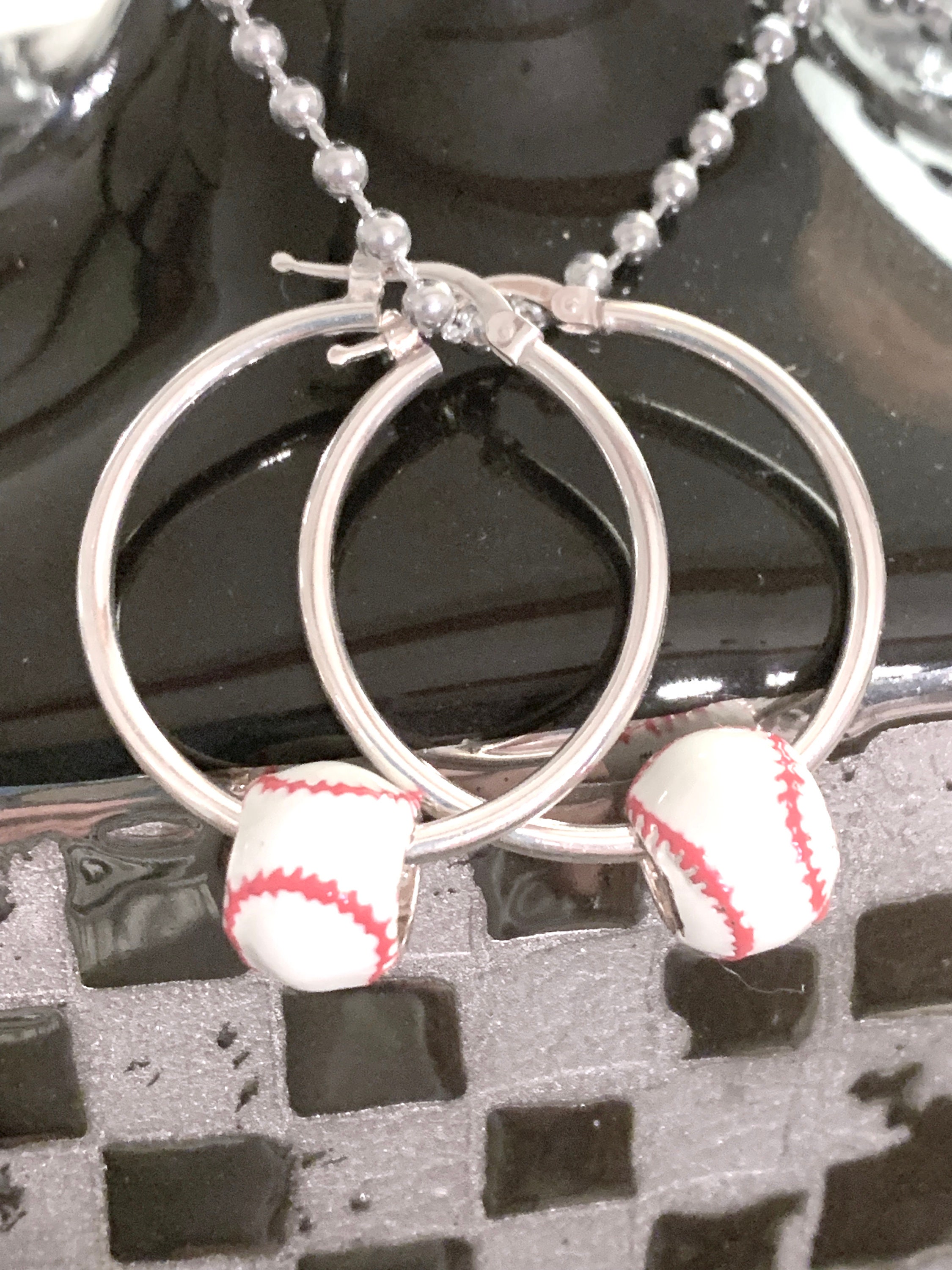  CC Sport Baseball Earrings - Silver : Sports & Outdoors