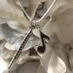 Sterling Flute necklace, Marching Band Necklace, Marching Band charm, Sterling flute charm, Flute Jewelry, Band Mom Jewelry,Music note charm