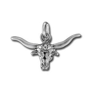 May include: Silver charm featuring a detailed depiction of a longhorn steer head with large horns.