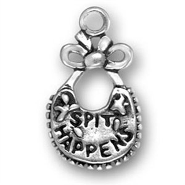 Sterling Silver Baby Bib Charm Sterling Silver Baby Charms Sterling Silver Baby Jewelry Spit Happens bib