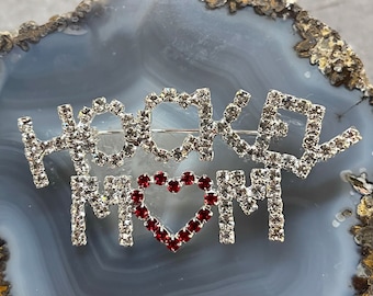 Hockey Mom Pin, Sterling Hockey Jewelry, Hockey Mom Jewelry, Hockey Mom Crystal Pin,Silver Hockey Charms, Hockey Mom charms