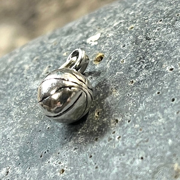 Sterling Silver Basketball SMALL Charm, 3D Basketball Charm,Sterling Basketball Jewelry 3D solid Basketball Charm, Silver Basketball pendant