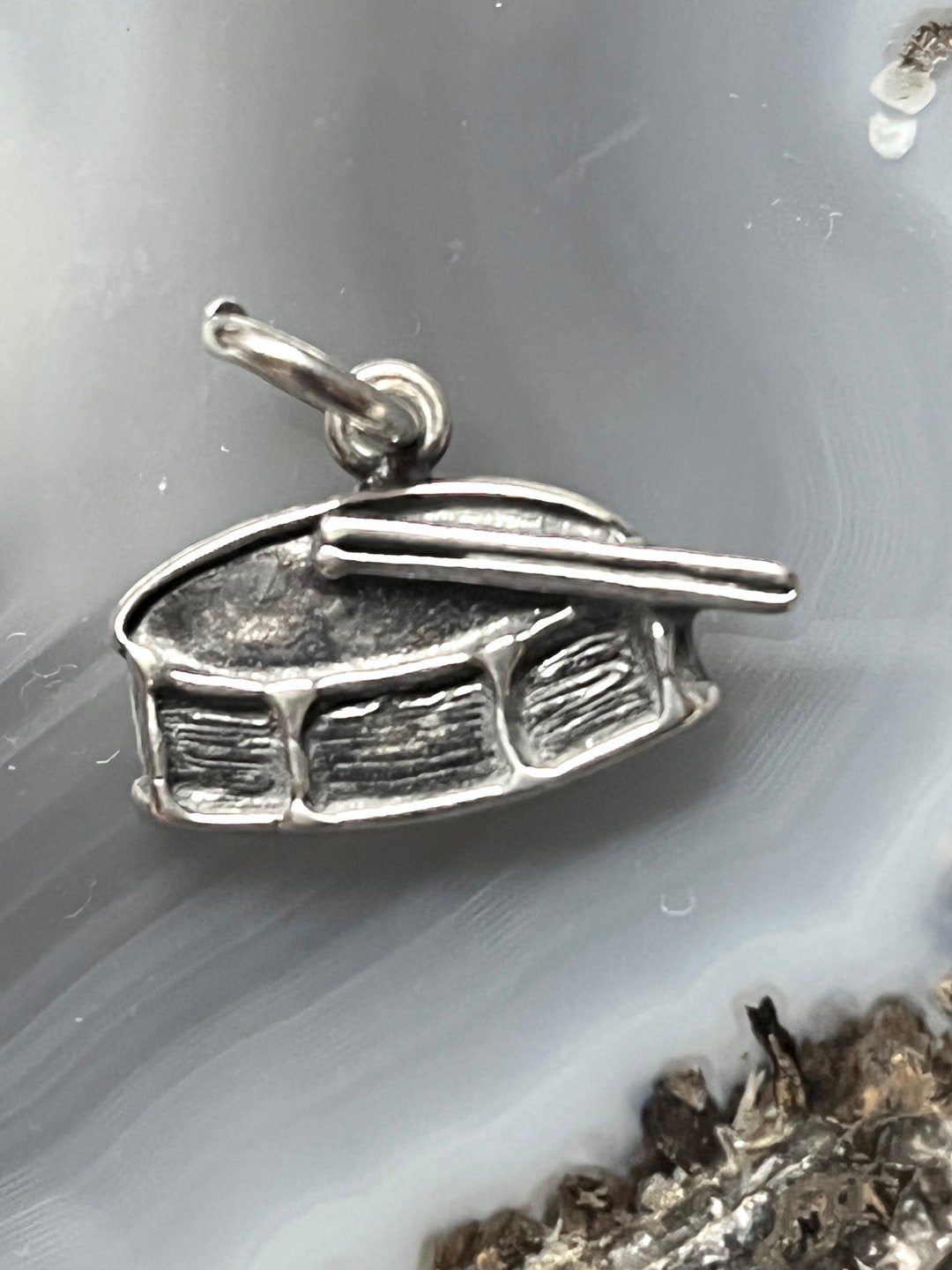 Sterling Silver Snare Drum Charm, Vintage Silver Drum Charm, Sterling