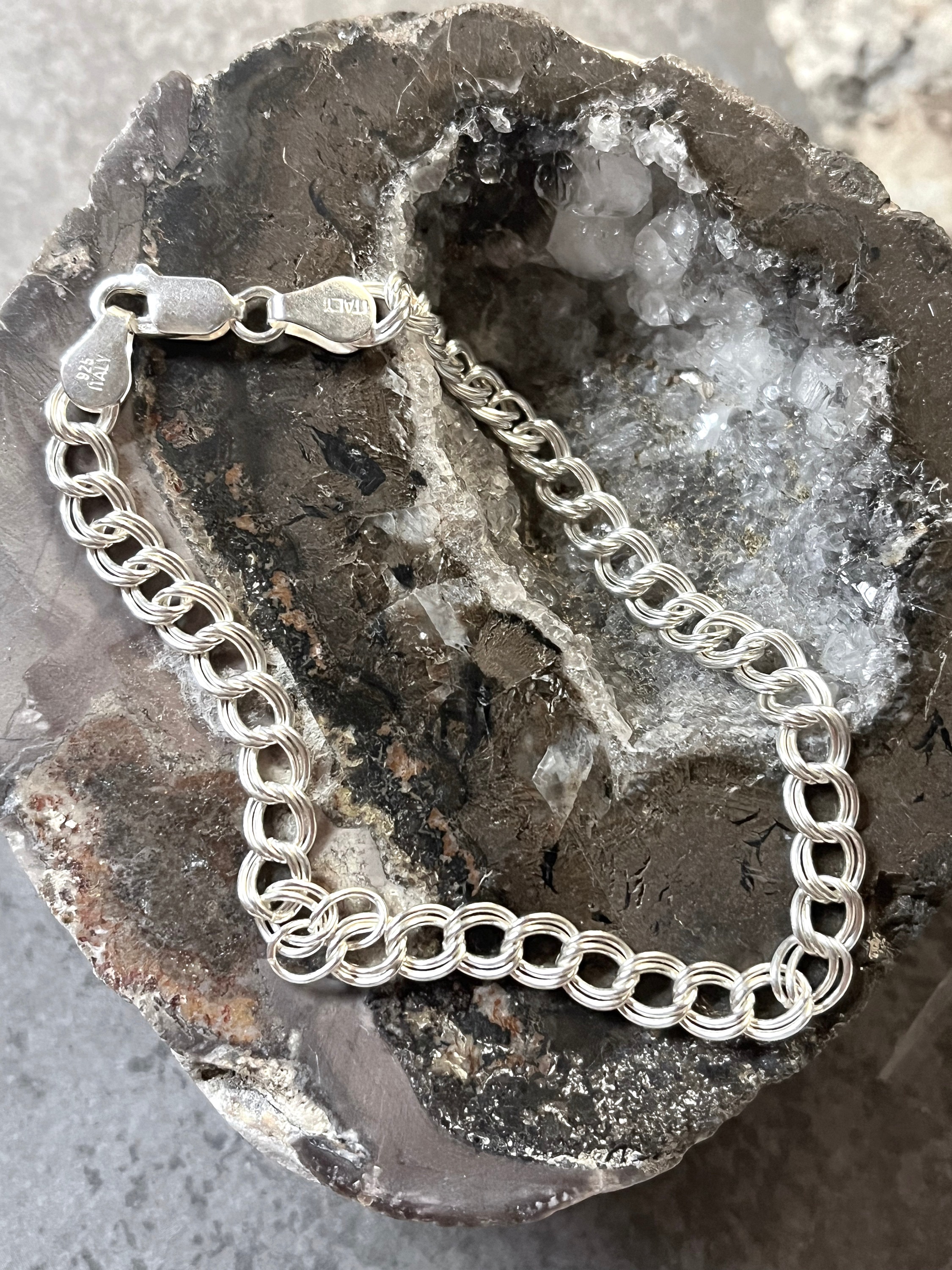 Sterling  Silver Charm Bracelet, Sterling Charm Bracelet, Curb Link Bracelet,Silver SMALL link bracelet,,Sterling Double Link Charm bracelet