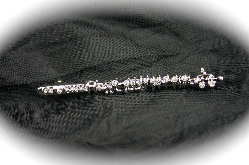 Flute Crystal Rhinestone Pin Flute Musical Instrument Pin Etsy