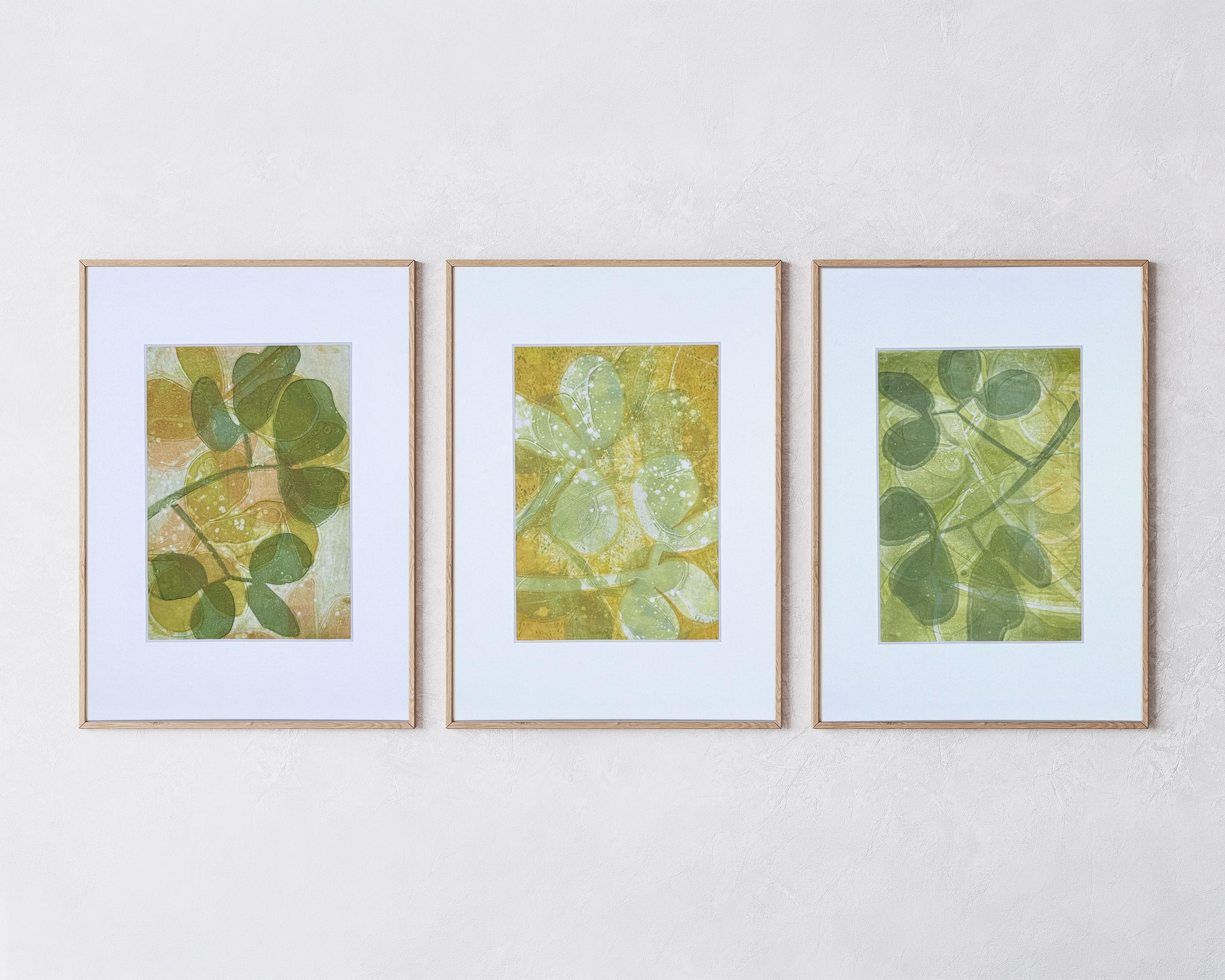 Luminous Botanical Linocut on Gel Print, Modern Wall Art - multiple versions