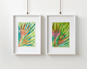 Collage botánico que transforma la luz sobre impresión en gel, tonos fríos - varias versiones