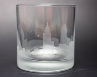 Raleigh North Carolina Skyline Custom Etched Old Fashioned Rocks Whiskey Cocktail Glass Barware Gift Personalized Engraved Cityscape Cup