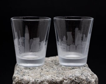 Seoul South Korea Skyline set of 4 - 2 oz. shot glasses - custom barware gifts - city glassware personalized modern engraved cityscape