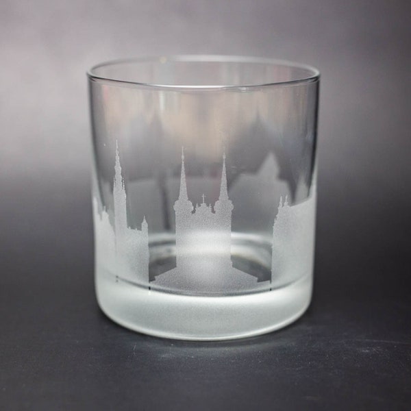 Gdansk Poland Skyline Custom Etched Old Fashioned Rocks Whiskey Cocktail Glass Barware Gift Personalized Engraved Cityscape Cup