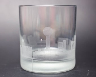 Knoxville Tennessee Skyline Etched Old Fashioned Rocks Whiskey Cocktail Glass  Barware Gift Personalized Engraved Cityscape Cup