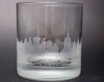 Amsterdam Netherlands Skyline Custom Etched Old Fashioned Rocks Whiskey Cocktail Glass Barware Gift Personalized Engraved Cityscape Cup