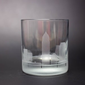 Cleveland Ohio Skyline Etched Old Fashioned Rocks Whiskey Cocktail Glass  Barware Gift Personalized Engraved Cityscape Cup