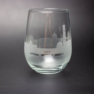 Florence Skyline Wine Glass Tumbler & Stemless Wine Glass Etched Gift - Custom Stemware - Personalized Engraved Modern Cityscape