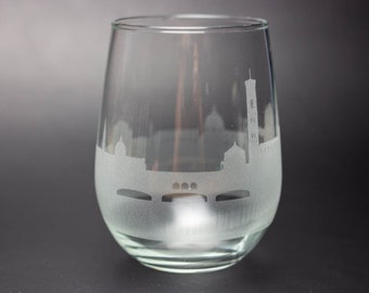 Florence Skyline Wine Glass Tumbler & Stemless Wine Glass Etched Gift - Custom Stemware - Personalized Engraved Modern Cityscape