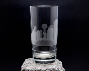 Dallas Texas Skyline Etched Collins Highball Cocktail Mojito Glass -  Custom Barware Gifts - Personalized Engraved Modern Cityscape