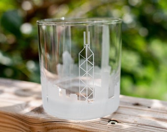 Hong Kong China Skyline Custom Etched Old Fashioned Rocks Whiskey Cocktail Glass Barware Gift Personalized Engraved Cityscape Cup