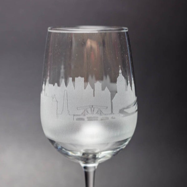 Amsterdam Netherlands Skyline Wine & Stemless Wine Glass Etched Gift - Custom Stemware - Personalized Engraved Modern Cityscape