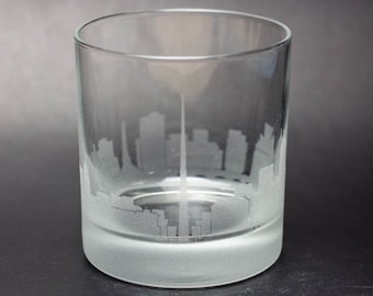 Dublin Ireland Skyline Custom Etched Old Fashioned Rocks Whiskey Cocktail Glass Barware Gift Personalized Engraved Cityscape Cup