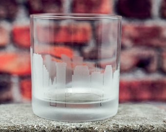 New Orleans Louisiana Skyline Etched Old Fashioned Rocks Whiskey Cocktail Glass  Barware Gift Personalized Engraved Cityscape Cup