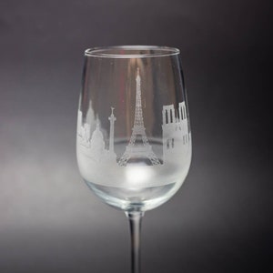 Paris France Skyline Wine Glass Tumbler & Stemless Wine Glass Etched Gift Custom Stemware Personalized Engraved Modern Cityscape image 6