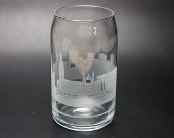 Cork Ireland Skyline Glass Can - Ice Coffee Cup - Home Coffee Bar Essential - FREE Peronalization - Urban Landmark Map Souvenir