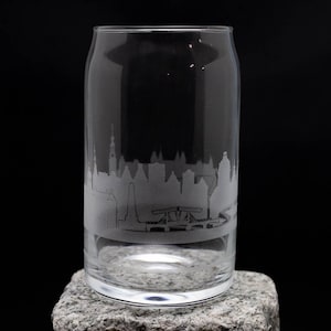 Amsterdam Netherlands Skyline Glass Can - Copo de café gelado - Essencial para cafeteria em casa - Personalização GRATUITA - Lembrança de mapa de marco urbano