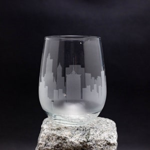 Tulsa Oklahoma Skyline Wine Glass Tumbler & Stemless Wine Glass Etched Gift - Custom Stemware - Personalized Engraved Modern Cityscape